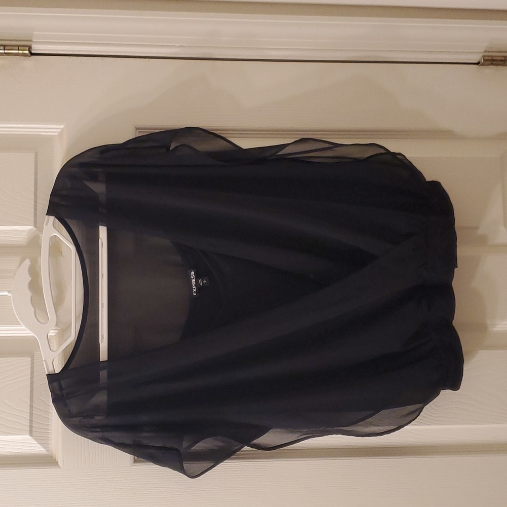 Black Sleeveless Tunic, sheer with built in Tank, Express, Small